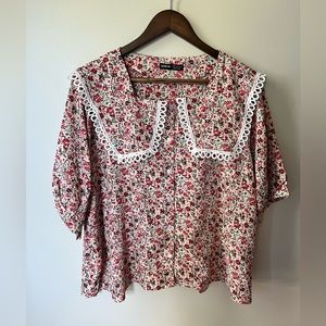 SHEIN DAZY ditsy floral lace peter pan collar blouse